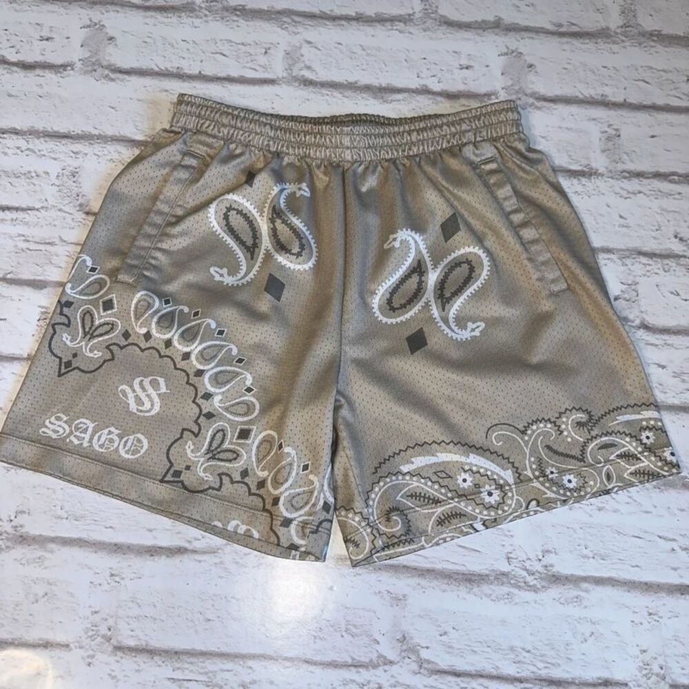 Sago Studio 93/94 Paisley Bandana Mesh Shorts - Tan/Taupe - Size M